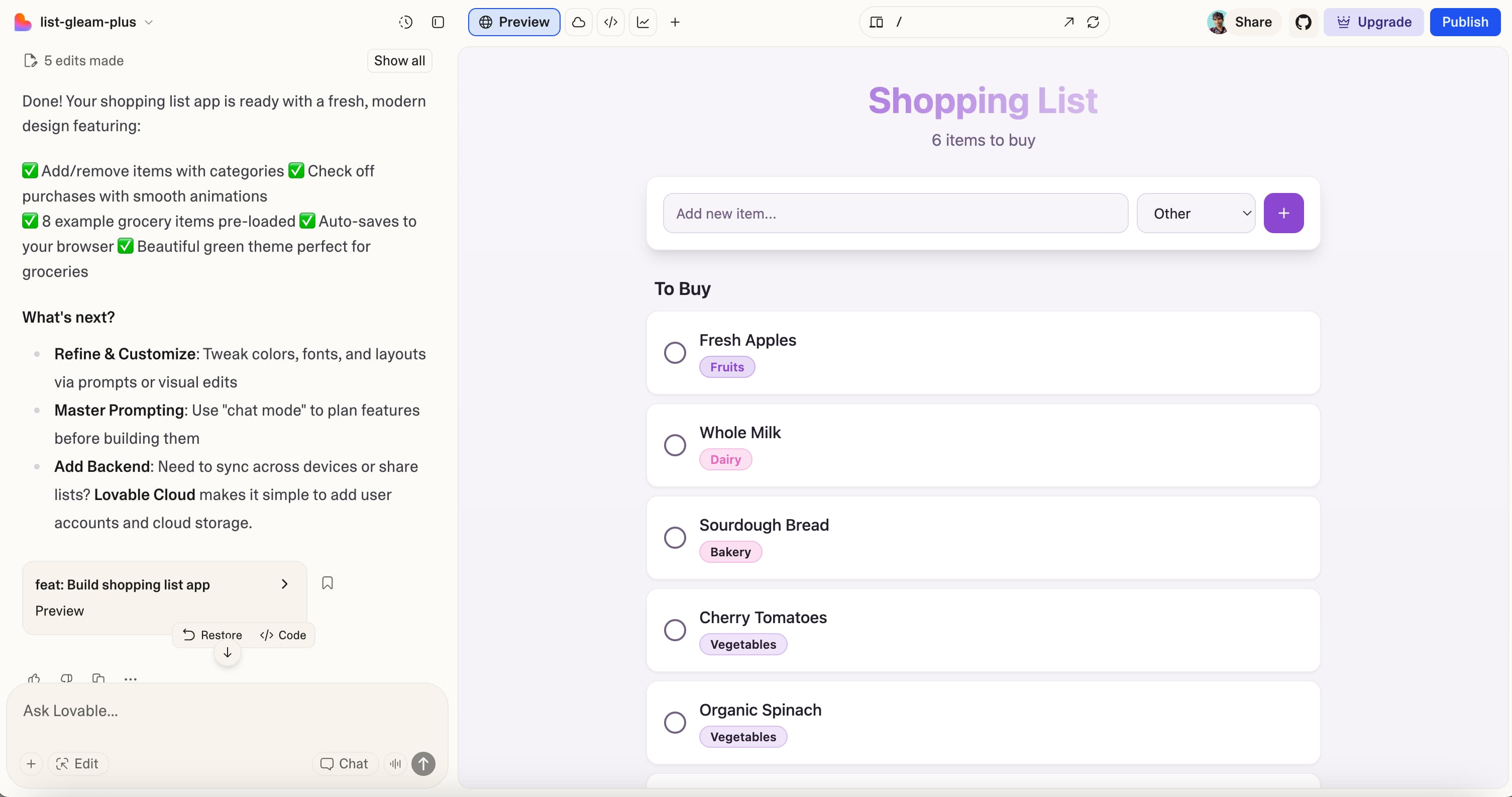 Lovable AI App Builder Screenshot